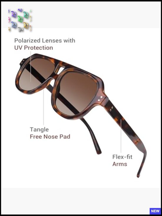 Retro Square Aviator Sunglasses Women 70s Bold Flat Top Frame Polarized UV400 main image 5